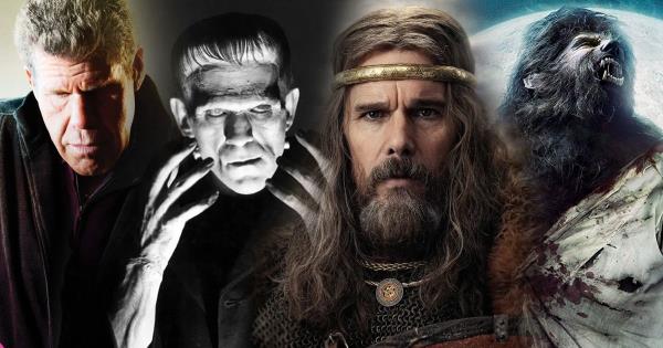Collage of Ron Perlman and Ethan Hawke with Universal's Frankenstein and Wolfman from movie posters